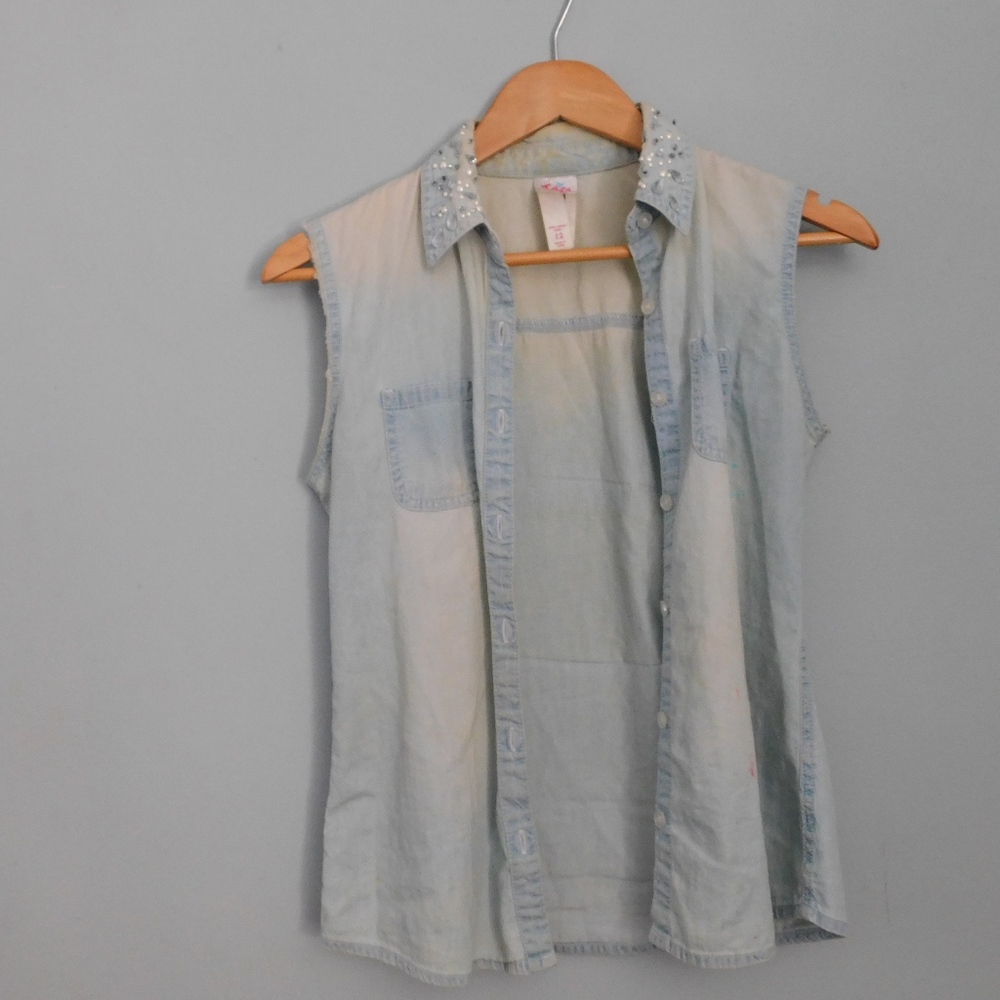 Justice button-down shirt beaded pearls crystals